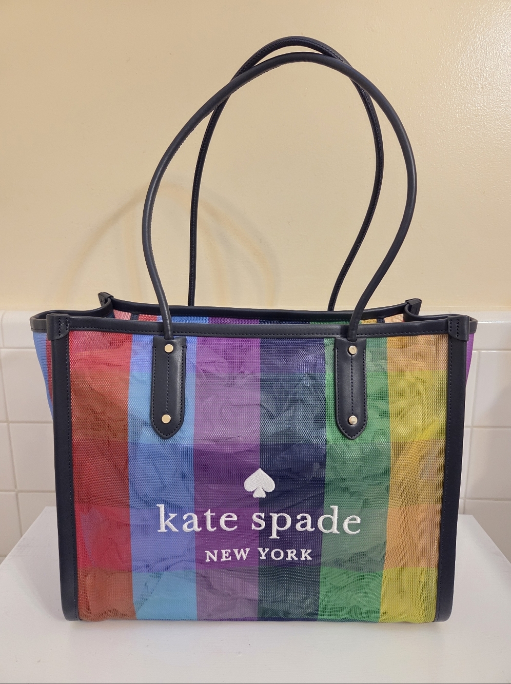 Kate Spade Rainbow Plaid Mesh Tote Bag